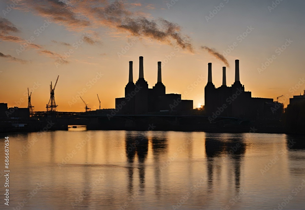 Riverside Reverie: Battersea Power Station Silhouetted at Sunset