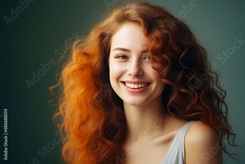 Woman with red hair smiling and looking at the camera.