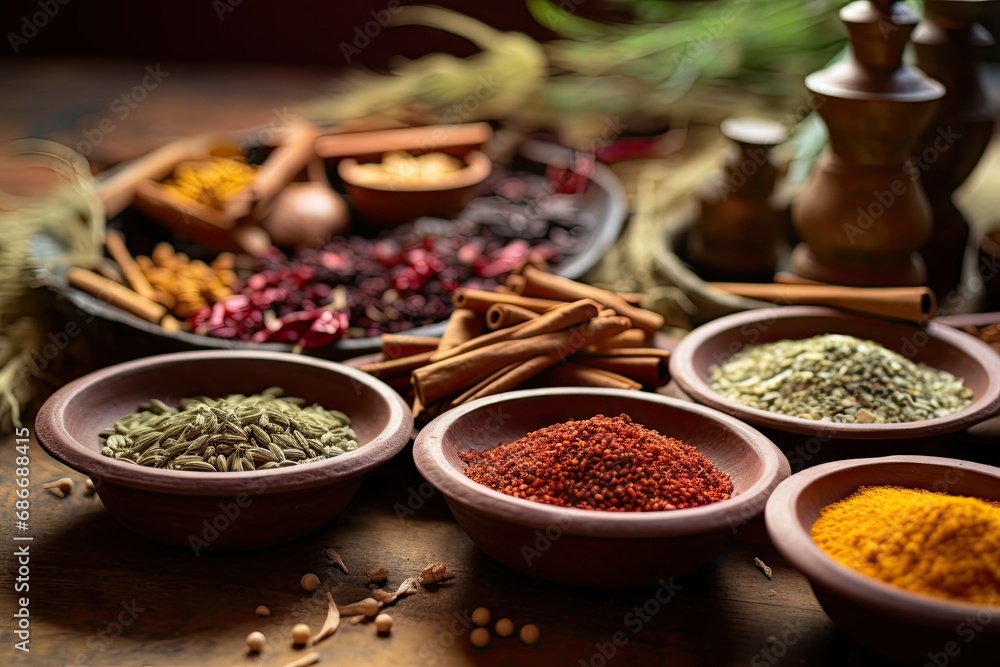 Various dried spices andean cereals and grains
