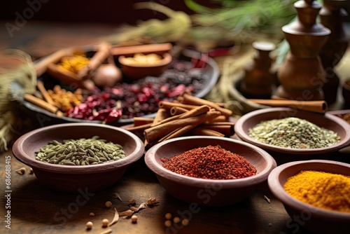 Various dried spices andean cereals and grains