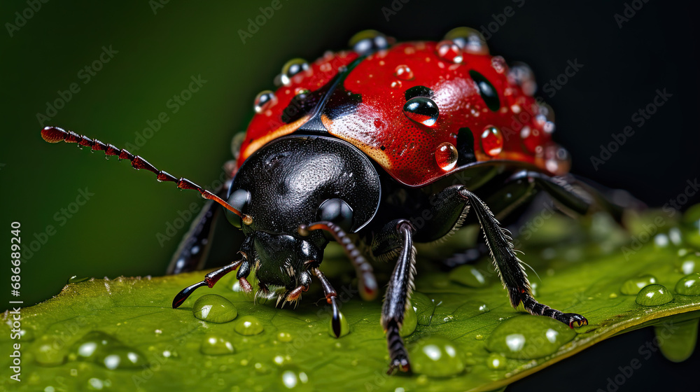 Naklejka premium Red ladybug on a leaf