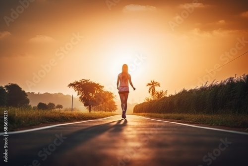 Young woman doing exercise walking and run