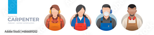 Carpenter picture avatar icons. Illustration of men and women wearing worker apron outfit