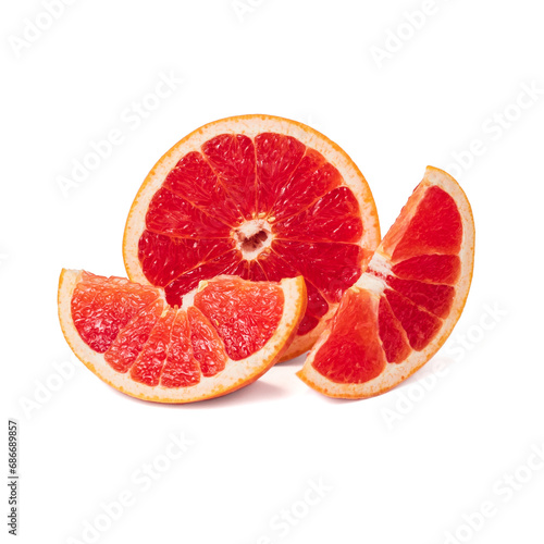 Pink ripe grapefruit slice on white isolated background