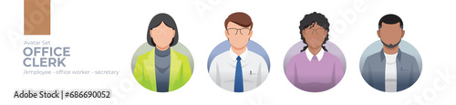 Office clerk worker picture avatar icons. Illustration of men and women wearing office suit