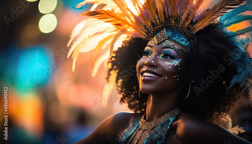 Happy woman in masquerade costume, concept carnival