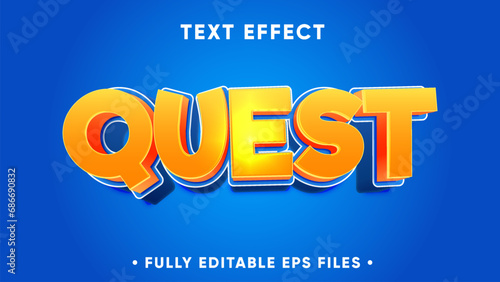 Yellow quest Text effect, font editable, typography, 3d text