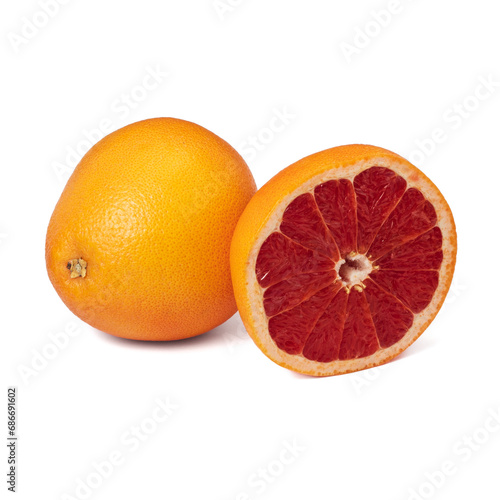 Pink ripe grapefruit slice on white isolated background