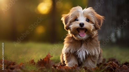 a brown havanese puppy with her tongue out,  photo