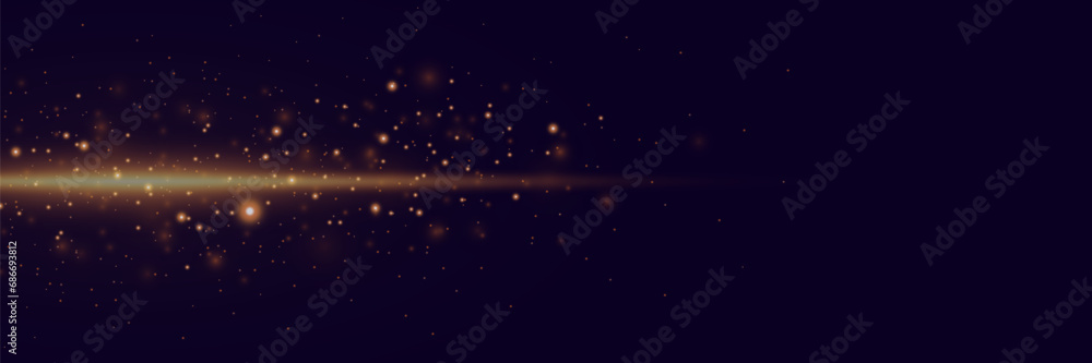 Golden line of light. Magic glow, particles of light, sparks. Glowing line png. Vector illustration.
