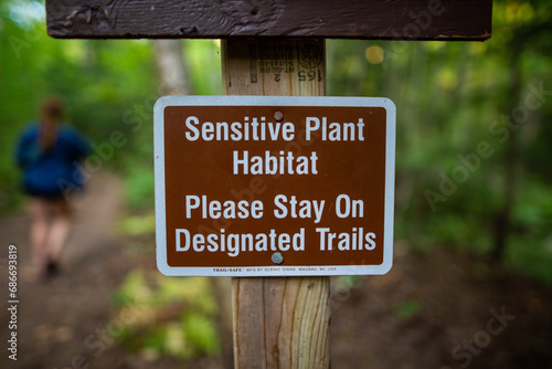 A US Forest service trail sign for Sensitive Plant Habitat in Wisconsin
