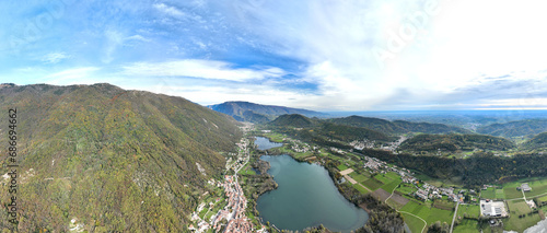 Lago di Revine - Panoramica Aerea dall'alto Veneto,Italy