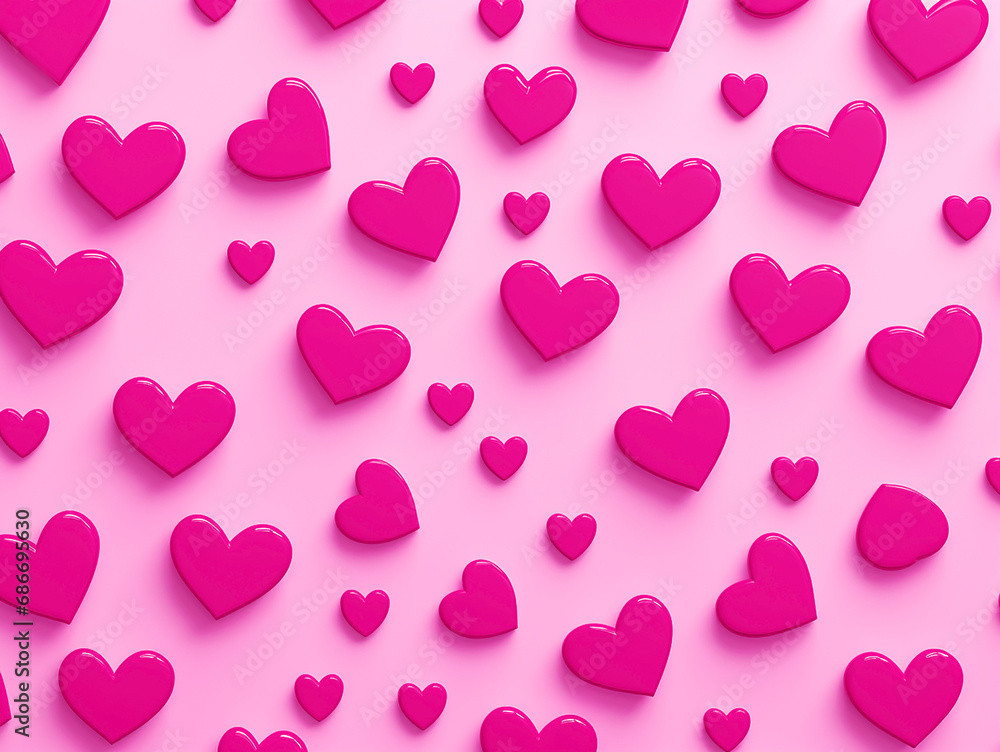 Pink hearts on pink background, festive background for Valentine's day