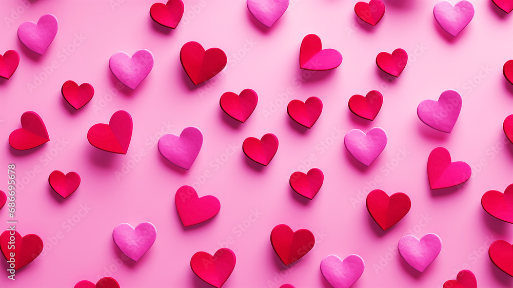 Pink hearts on pink background, festive background for Valentine's day