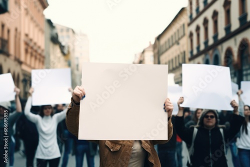 peoples with empty placards and posters in the street © dashtik