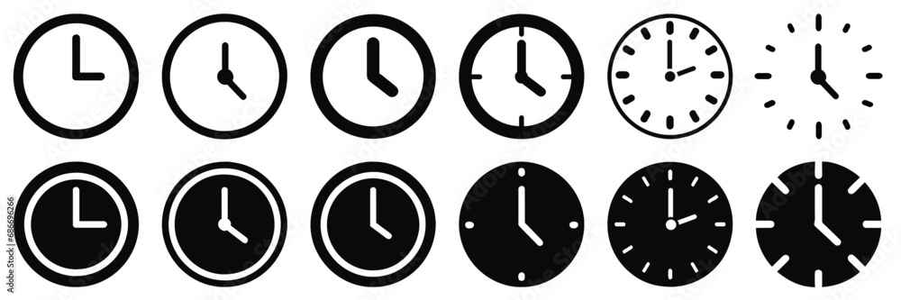 Vector Time and Clock icons set.Clocks icon collection design. Time clock icons collection. Vector Time and Clock icons set.Clocks icon collection design. Time clock icons collection.