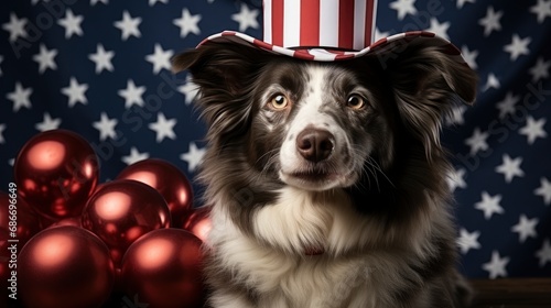 Cute Dog Celebrating Red Pary Hat, Comic background, Background Banner