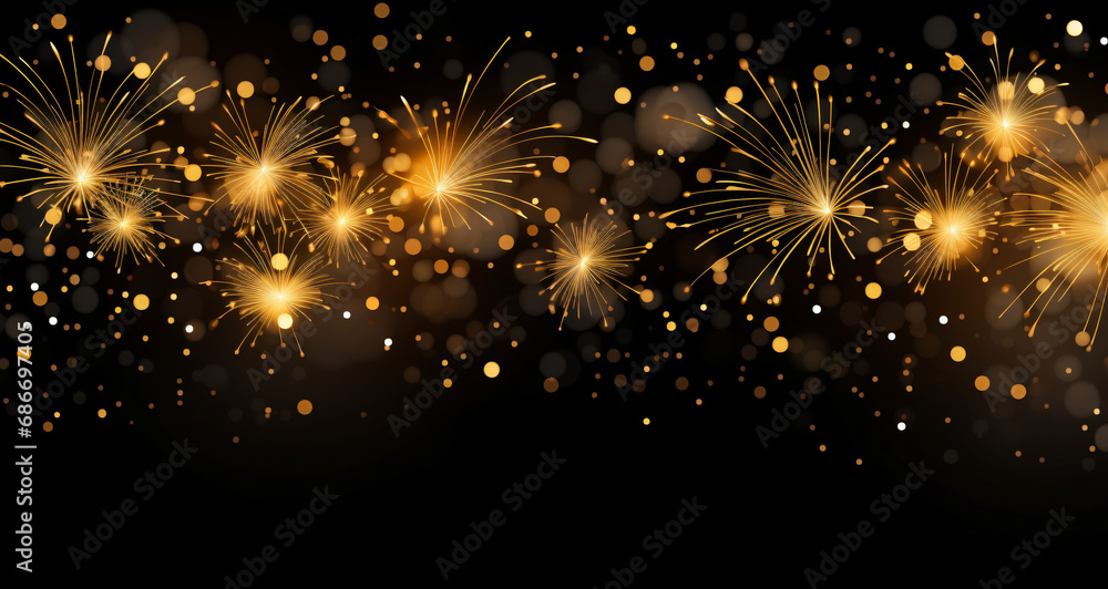 Naklejka premium background gold fireworks, black and gold, luxury, celebration, new year, parties, events, 