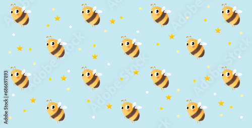 Cute hand drawing oil pastel brush bee and star cartoons pattern with abstract yellow and white dot on transparency background. Bee fly gift wrapping paper backgrounds and banner poster or card. © Ch