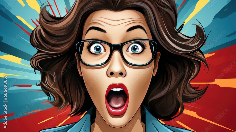 Funny Young Woman Crazy Shouting Scream, Comic background, Background Banner