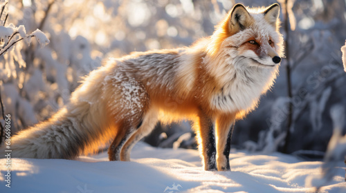Fluffy red fox in winter forest © Kondor83