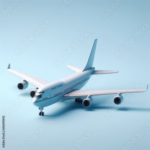 airplane in the clouds isolated blue background