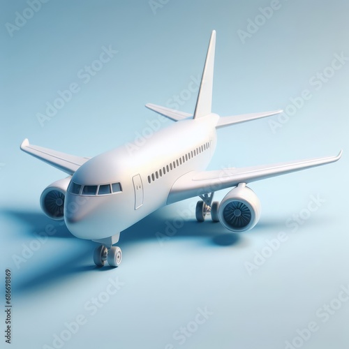 airplane in the clouds isolated blue background