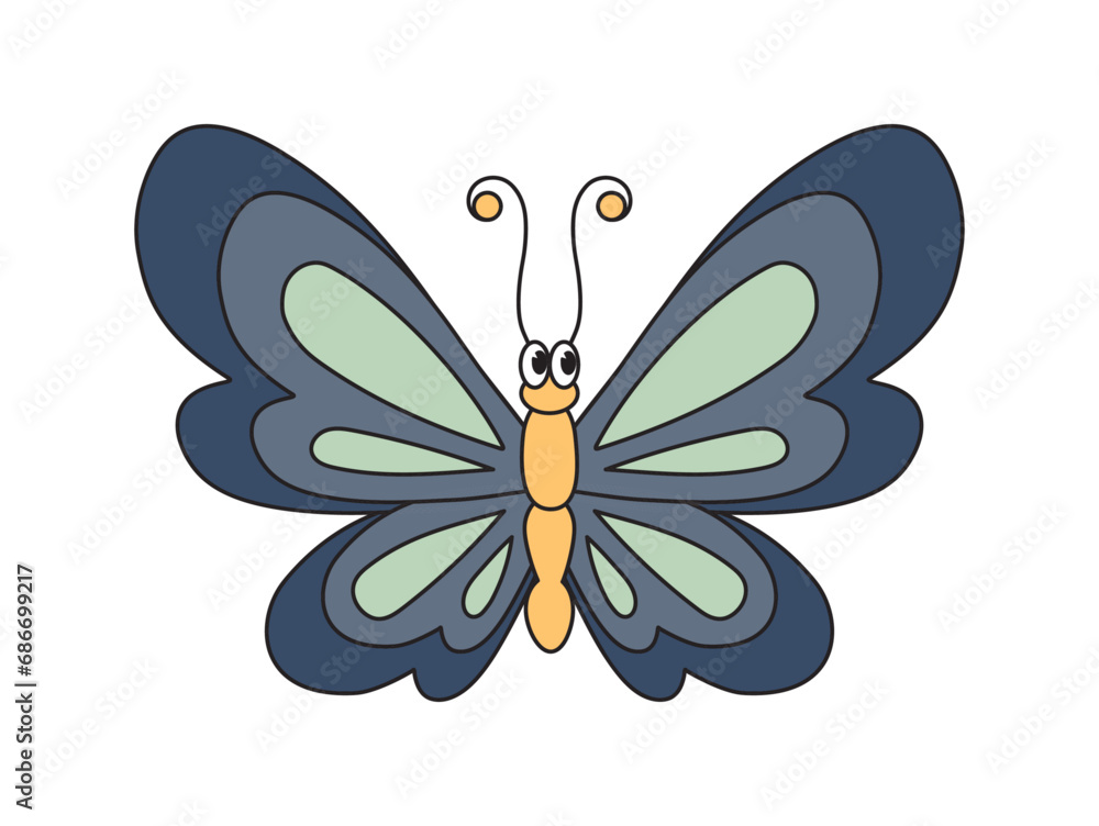 Blue butterfly cartoon vector, cute butterfly character Blue butterfly cartoon vector, cute butterfly character