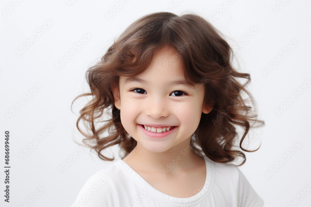 Adorable Girl Kid Smiling with Clean Teeth: Cute Young Girl Portrait on White Background, generative ai Adorable Girl Kid Smiling with Clean Teeth: Cute Young Girl Portrait on White Background, generative ai