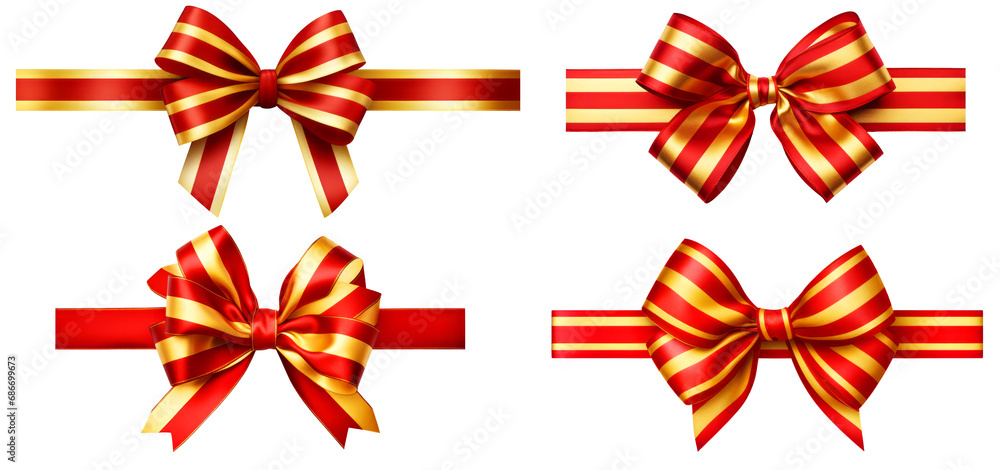 Red Ribbon Bow with Golden Stripes Isolated on Transparent Background
Red Ribbon Bow with Golden Stripes Isolated on Transparent Background