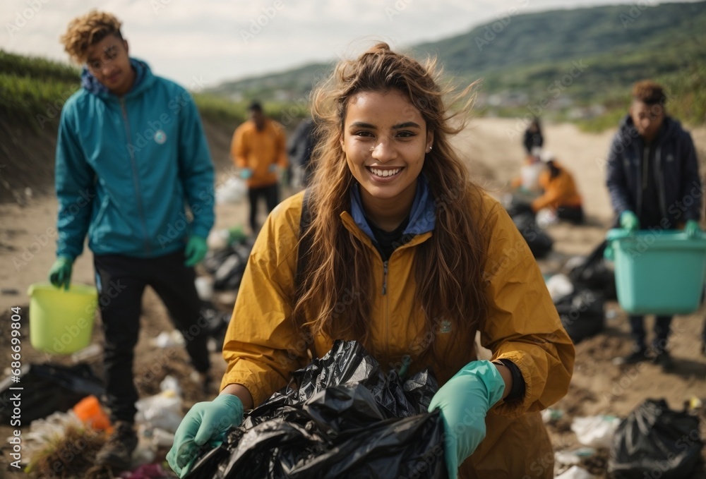 Diverse European Volunteers Unite for Beach Cleanup and Waste Separation Project