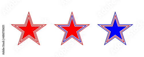 Red and blue star illustration outline icons set. Collection of stars stripe logo isolated on white background vector.