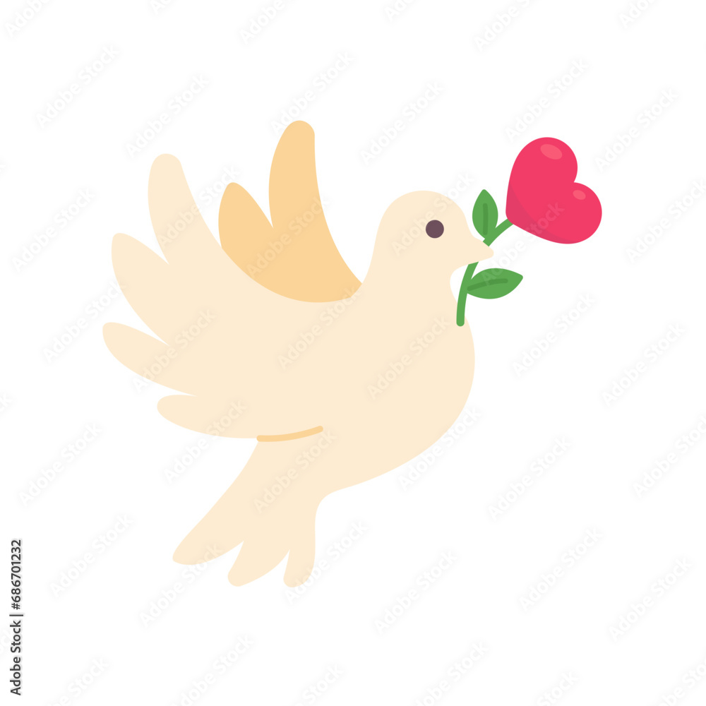 White dove holding a rose heart The concept of delivering pure love White dove holding a rose heart The concept of delivering pure love