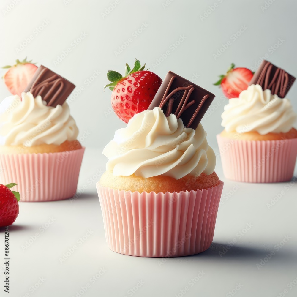 cupcakes with cream and strawberry and chocolate