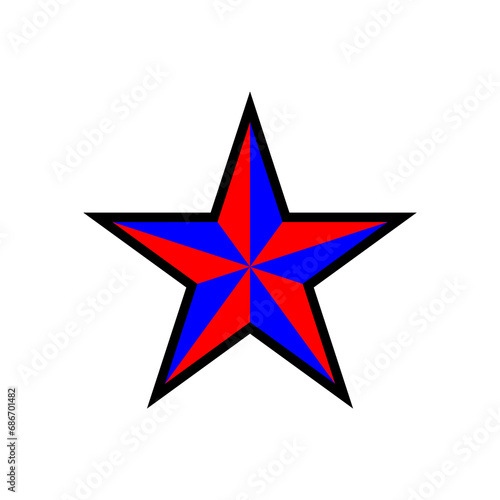 Black, red and blue Christmas star icon illustration vector. 3d star shape logo isolated on white background.