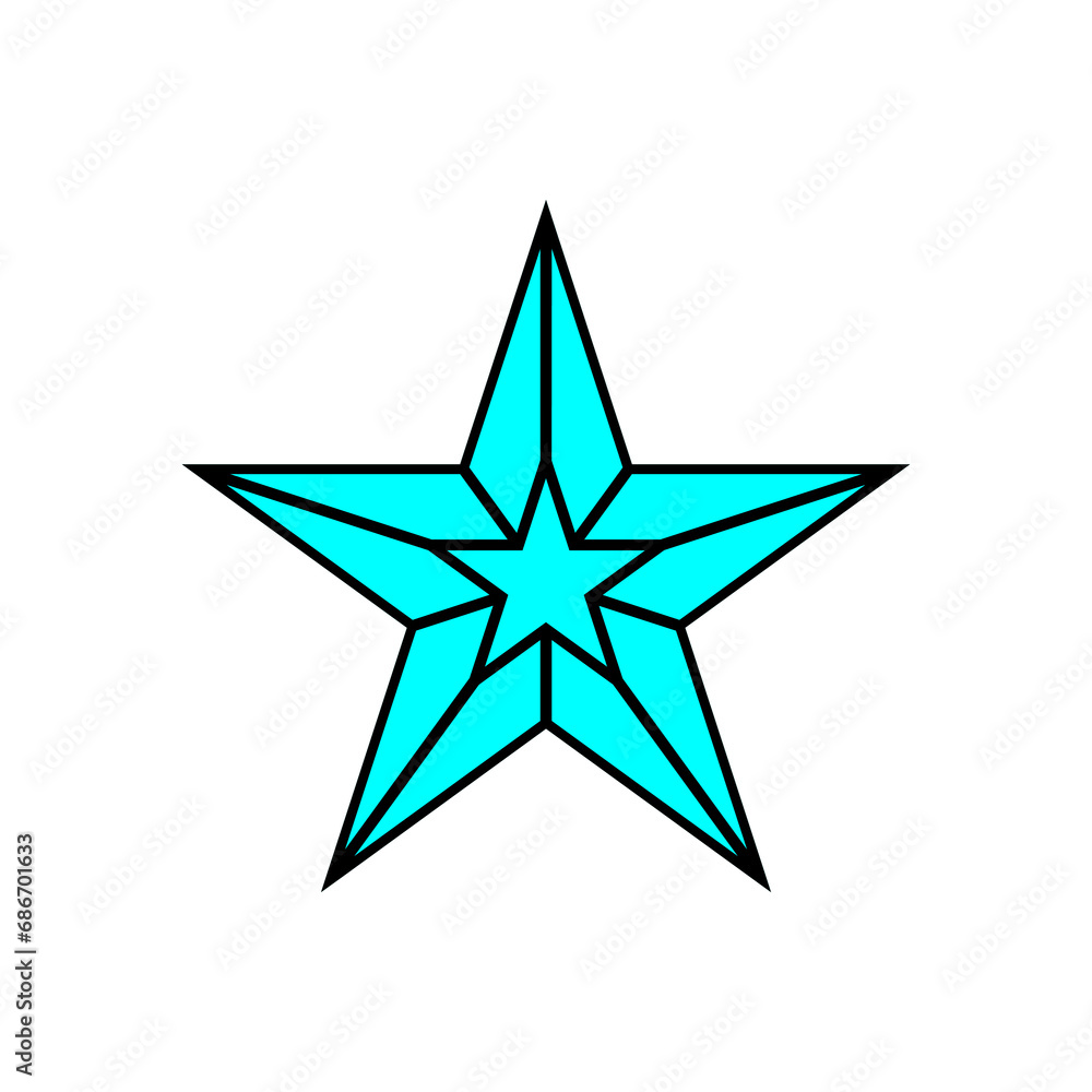 Black and aqua blue Christmas star line icon illustration vector. 3d star award logo isolated on white background.
