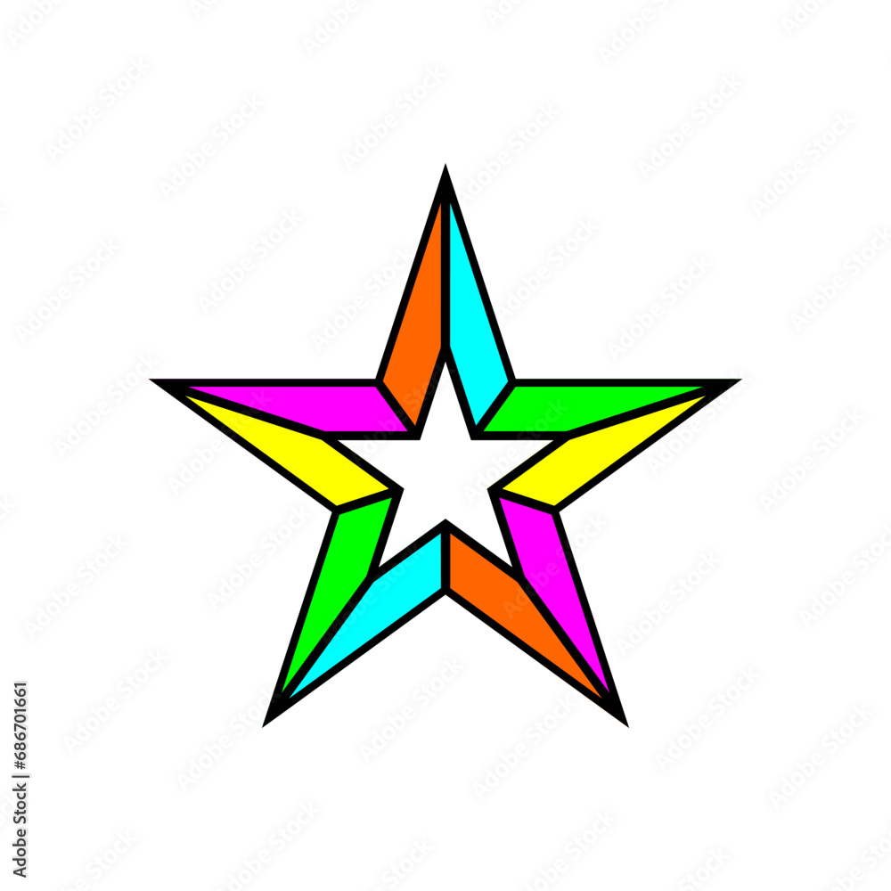 Fototapeta premium Rainbow 3d star award line icon illustration vector. Christmas star shape logo isolated on white background.