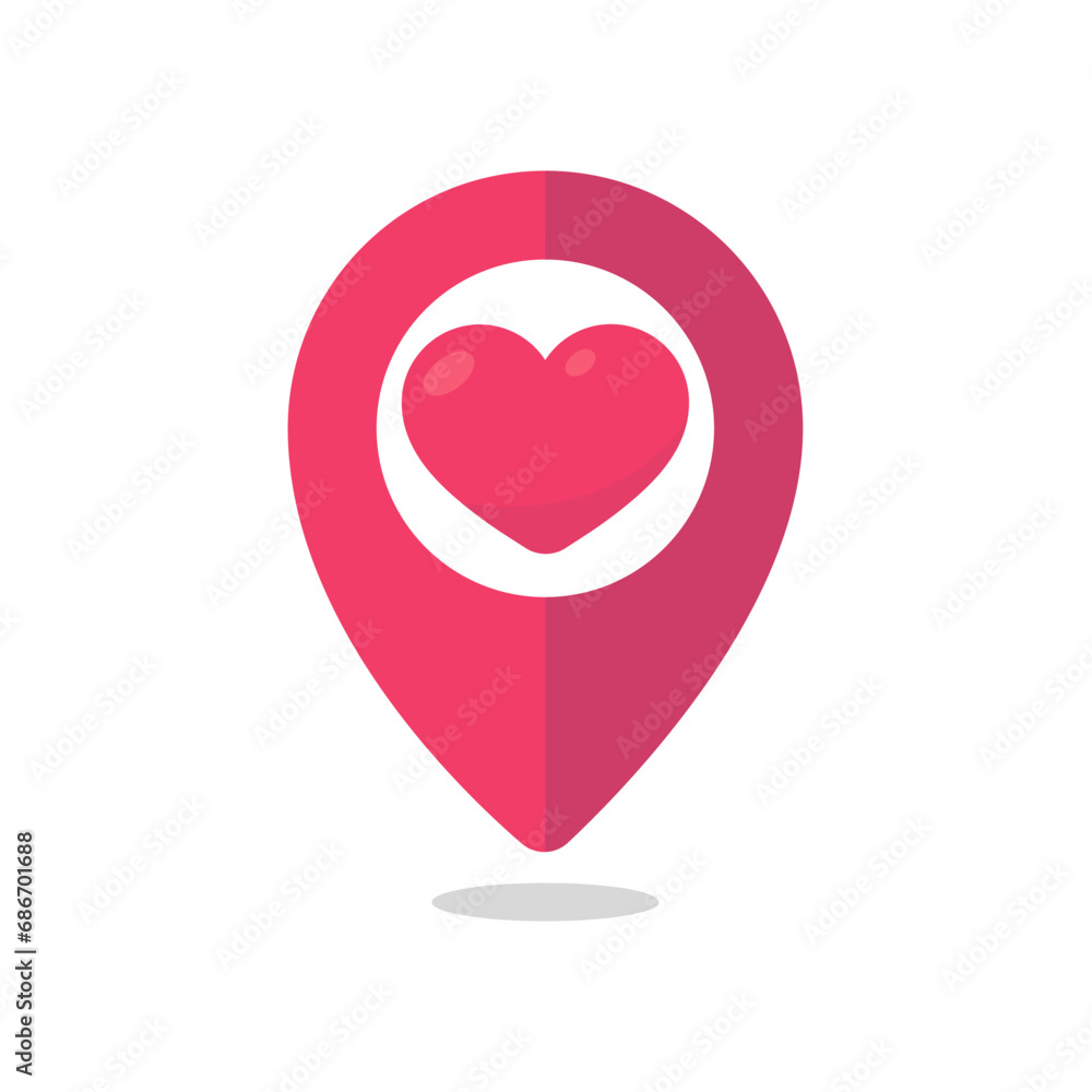 A red pin leads to the couple. Pink heart on location pin A red pin leads to the couple. Pink heart on location pin