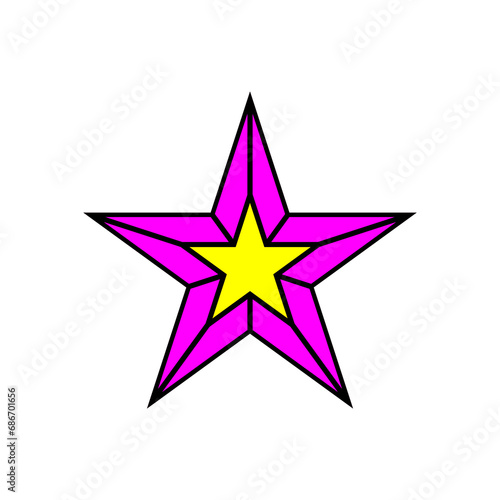 Black  fuchsia and yellow Christmas star line icon illustration vector. 3d star award logo isolated on white background.