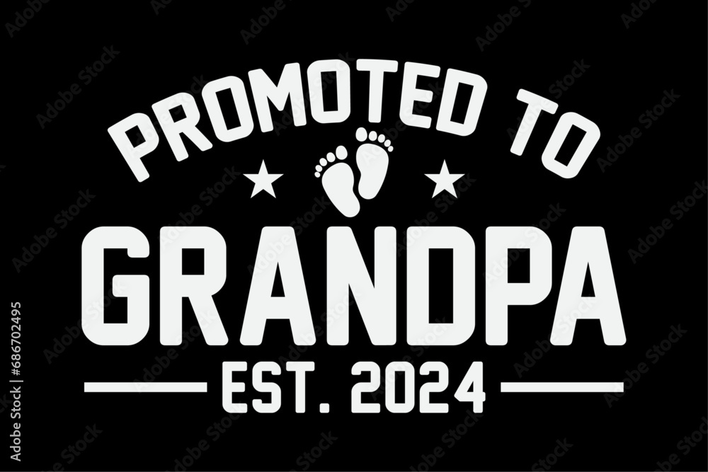 Promoted to Grandpa est 2024 Funny Grandparents Baby Announcement Shirt Design