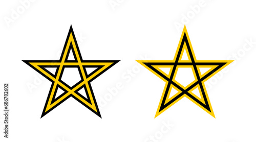 Black and yellow gold pentagram line icons set illustration. Collection of Christmas stars shape logo isolated on white background vector.