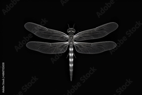 silhouette of a dragonfly on a dark background. Generative Ai