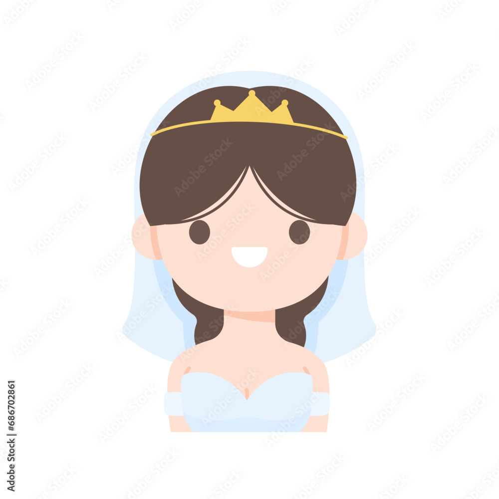 Cartoon bride wearing a white dress at the wedding ceremony