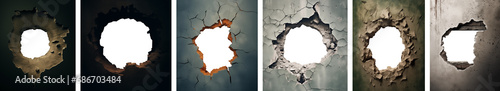 Hole in the wall - texture - various concrete wall surfaces, hole shapes and textures - Unique Premium Pen Tool Cutout Set 1 photo