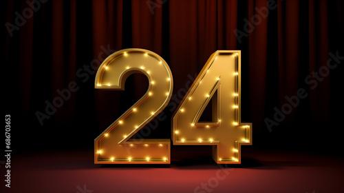 2024 lamp lights numbers sign, celebrating of New year poster