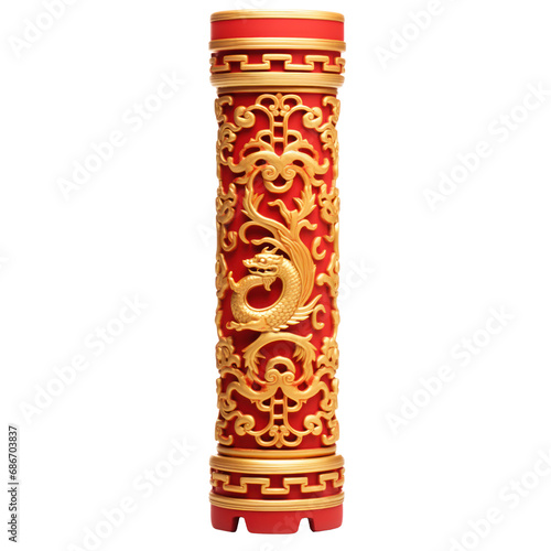 chinese red pillar. isolate on transparent background. lunar chinese new year decoration