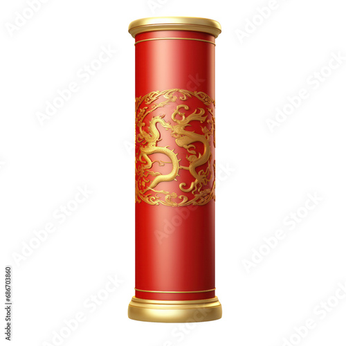 chinese red pillar. isolate on transparent background. lunar chinese new year decoration