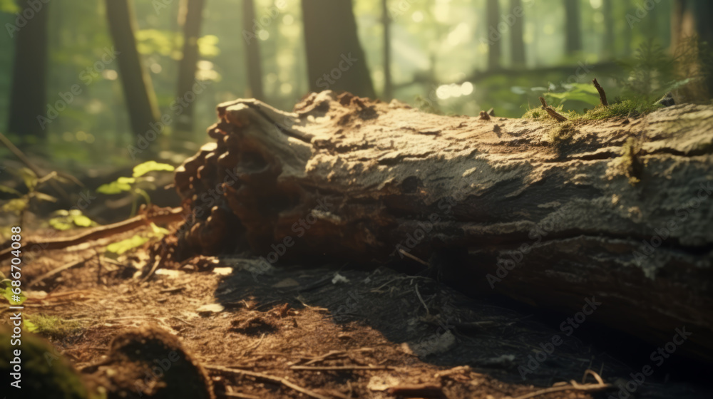 Fototapeta premium Close up of fallen tree trunk covered with moss