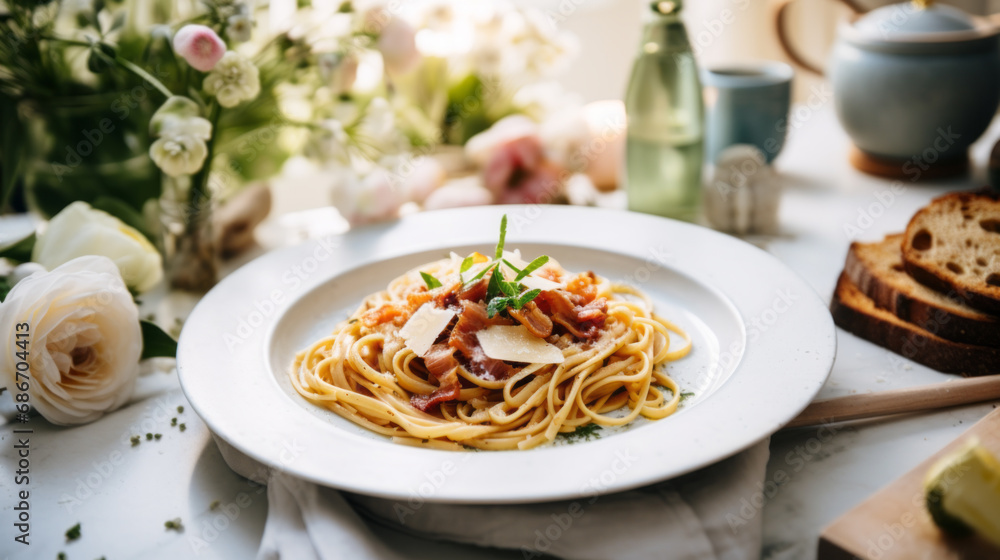 Italian spaghetti on a kitchen table Italian spaghetti on a kitchen table