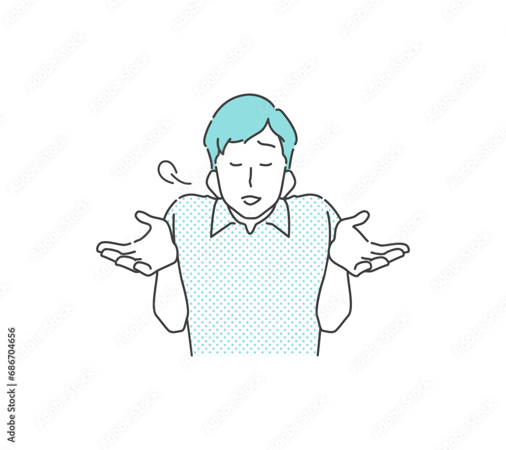 肩をすくめてやれやれのポーズをする若い男性 肩をすくめてやれやれのポーズをする若い男性